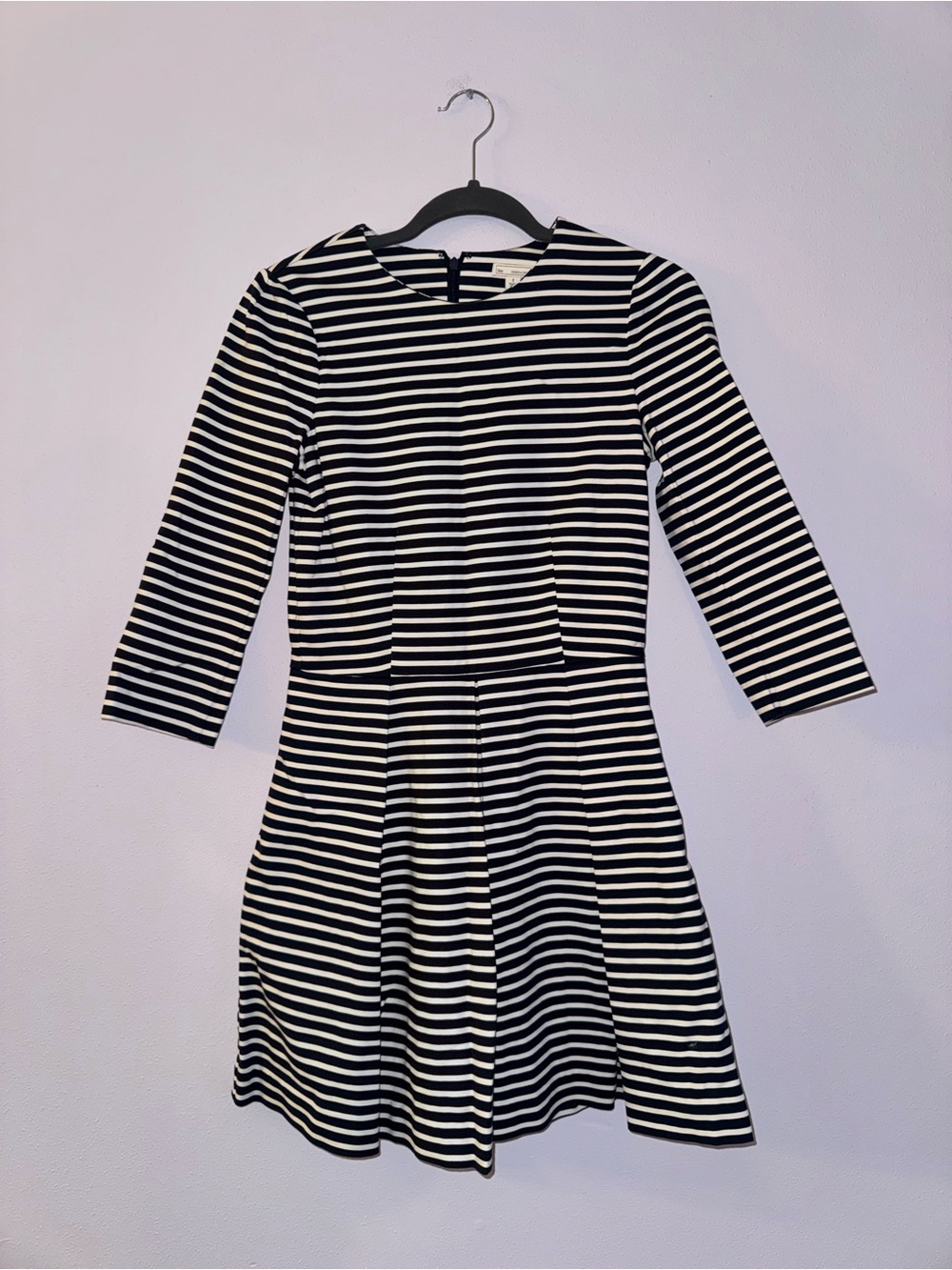 GAP Black and White Striped Long Sleeve Fit & Flare Dress